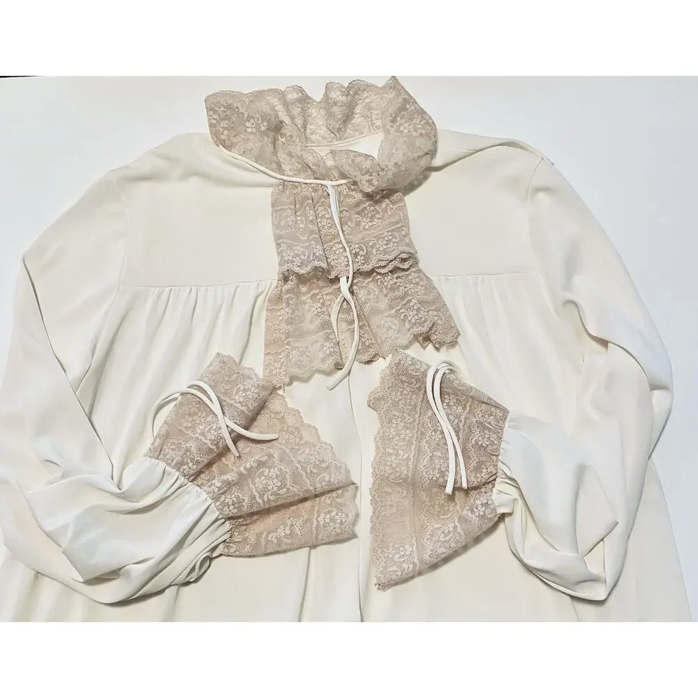 Vtg 70s Sears Ivory/Cream Lace Dressing Gown Long Peignoir Sz M -36 Made In USA